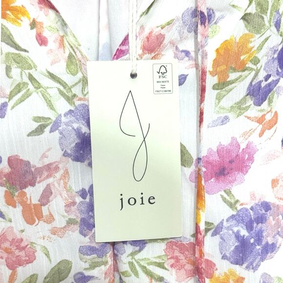 JOIE Floral Blouse Medium 8-10 Tie V-Neck  Sheer Sleeve Smocked Cuff Pink Purple - Picture 12 of 13